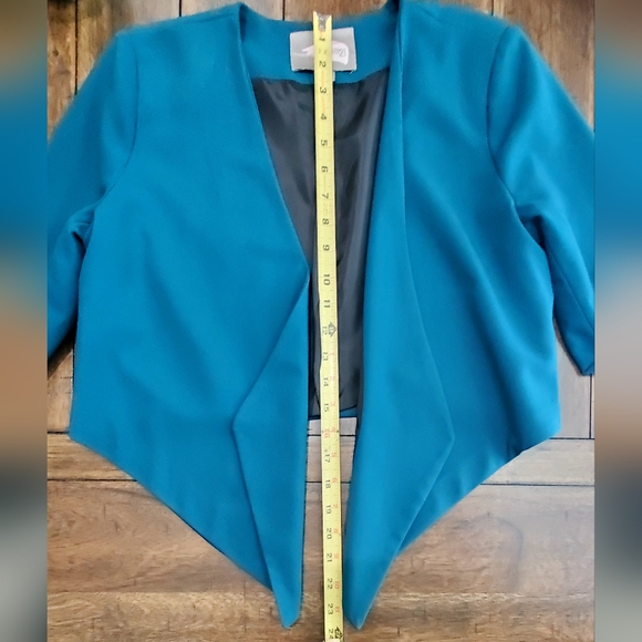 Love 21 by Forever 21 Lapel Cropped Lined Blazer Teal Green size Petite Small - Picture 8 of 8
